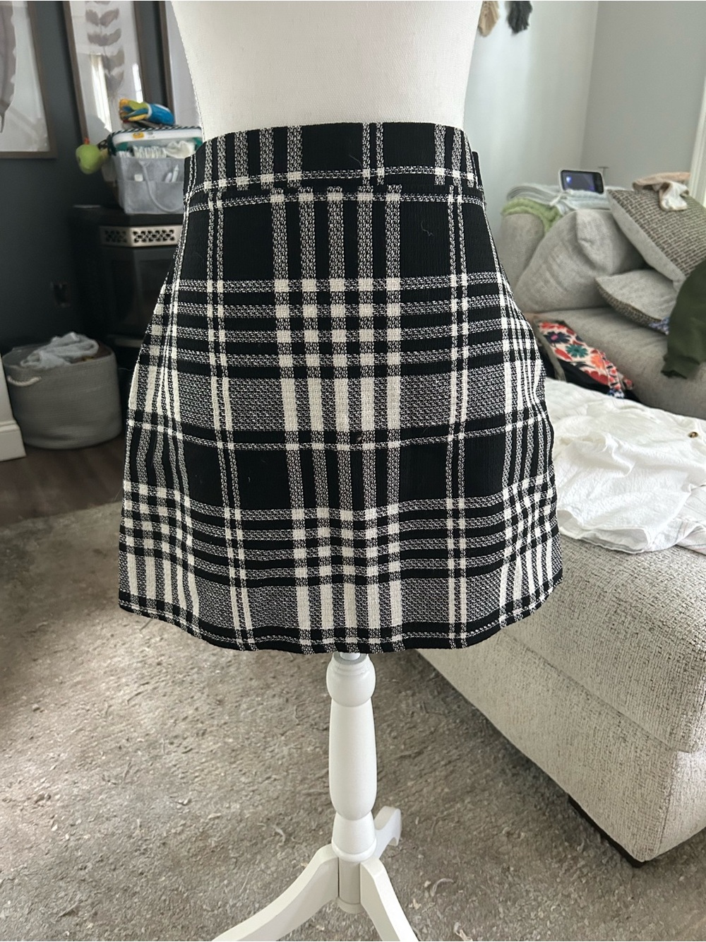 Black & White Plaid Mini Skirt